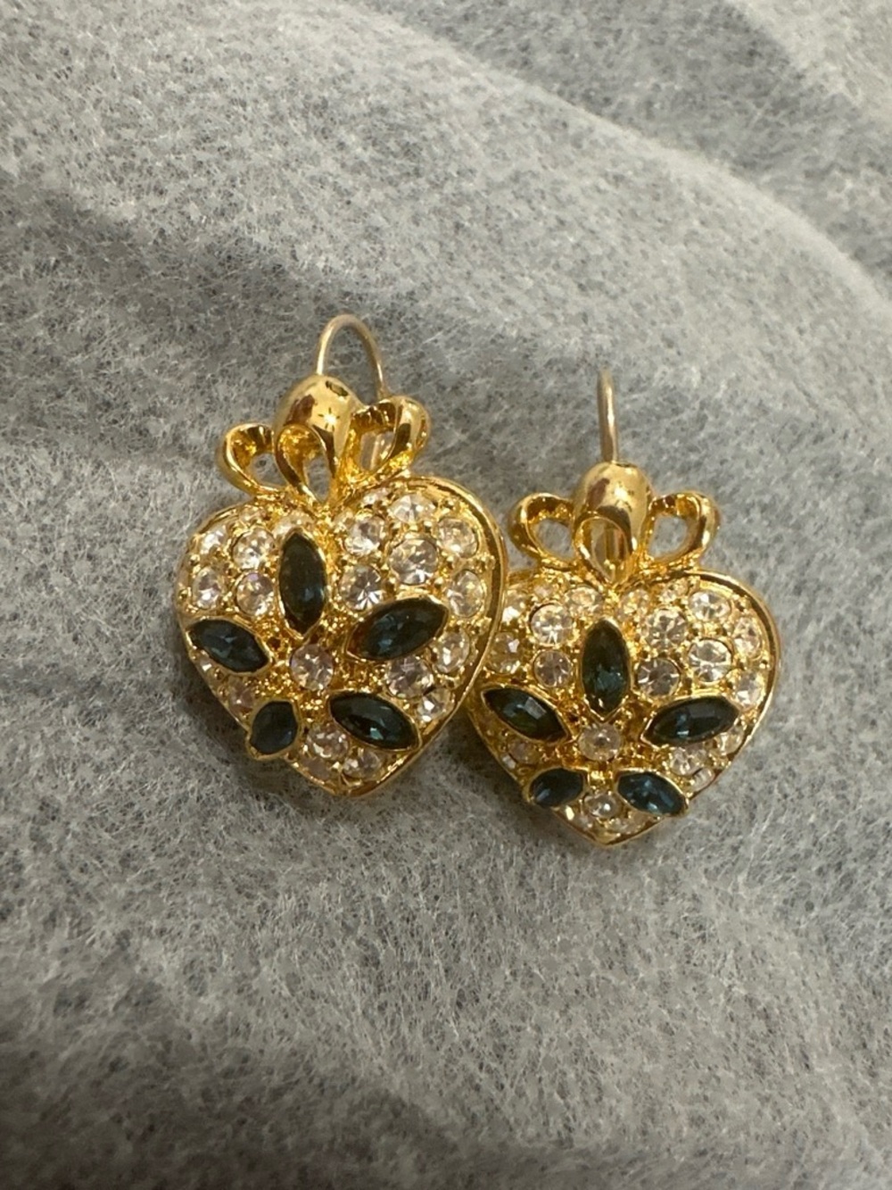 Nolan Miller Gold Heart Earrings with Blue and Clear Stones